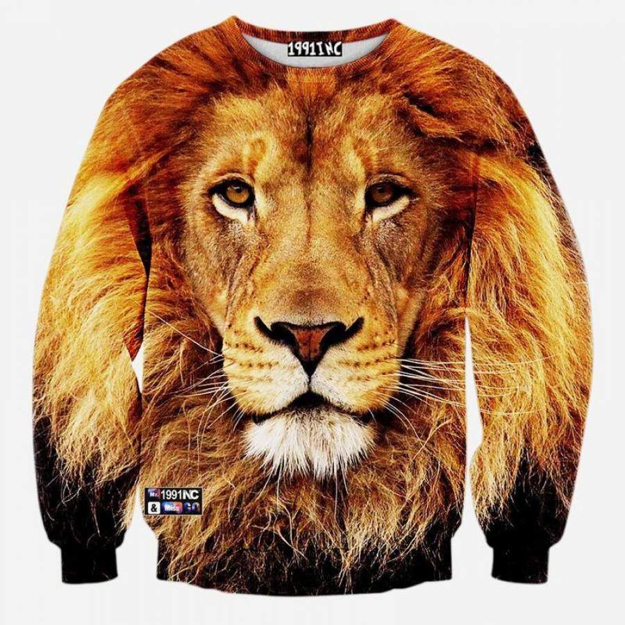 3D Allover Print Lion Face Crewneck Sweatshirt