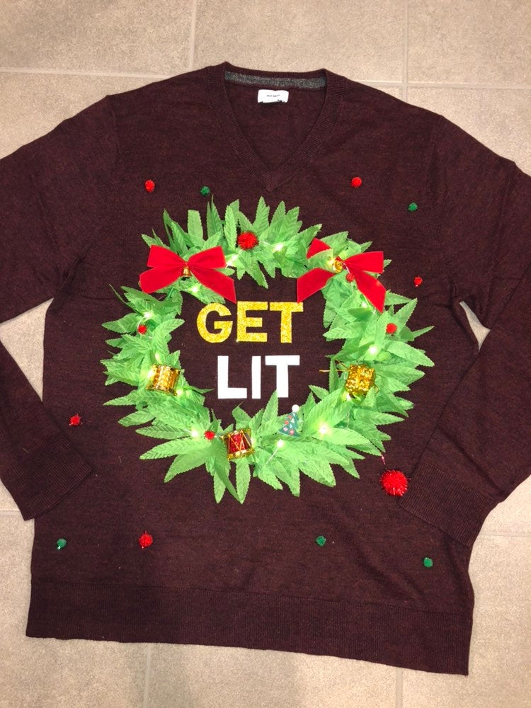 Ugly Christmas Sweater Mens / Get Lit Sweater With Led Light Up Wreath / Ugly Christmas Sweater | Mens Large Fast Ship