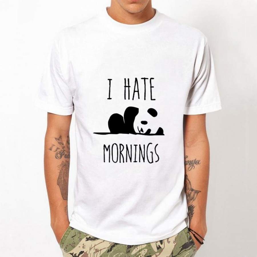 2017 est Men’s Fashion Panda Design T-Shirt Summer I HATE MORNINGS Printed Cool Tops Fashion White Tees