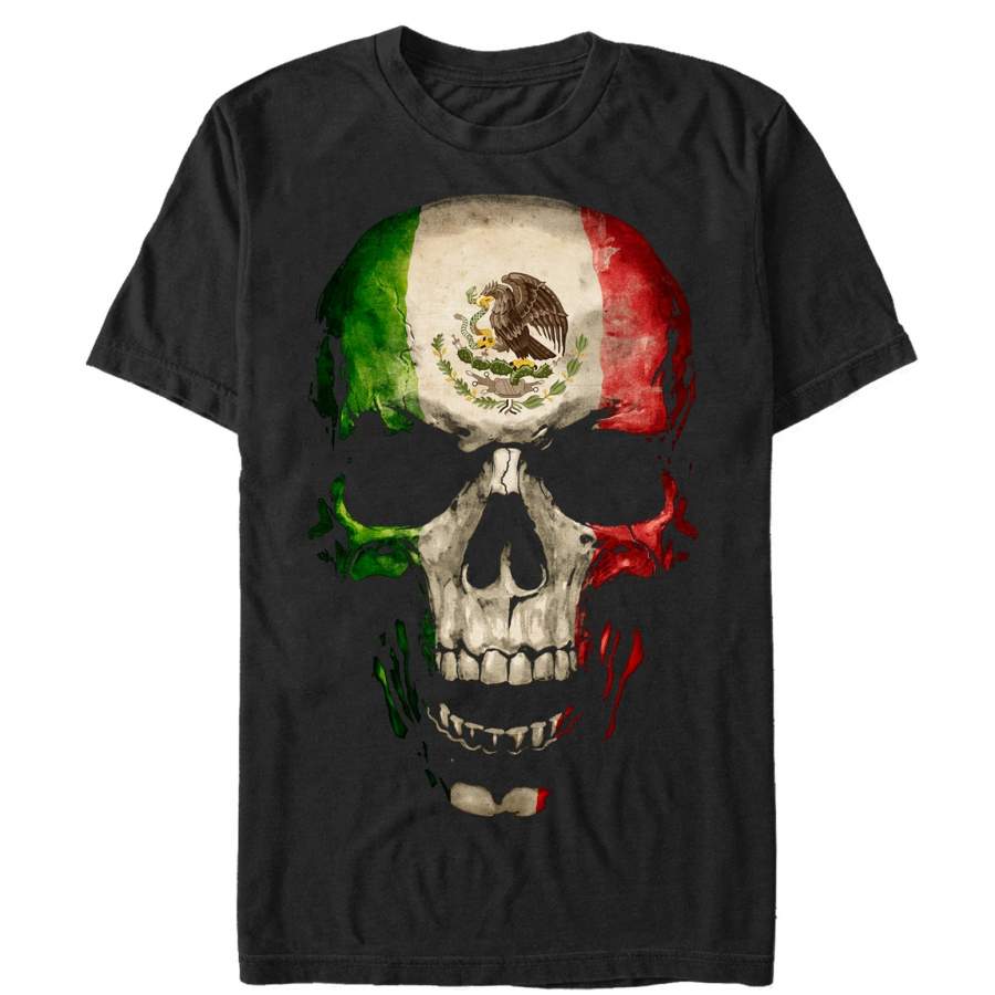 Aztlan Men’s Mexican Flag Skull  T Shirt Black