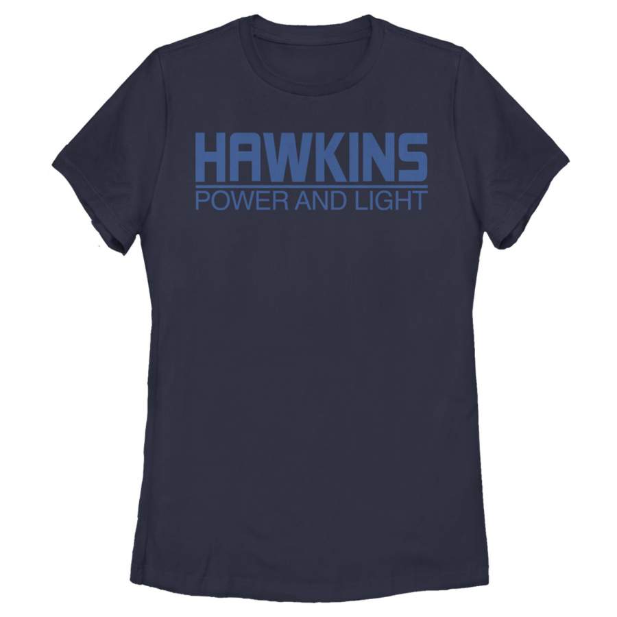 Stranger Things Women’s Hawkins Power and Light Logo  T Shirt