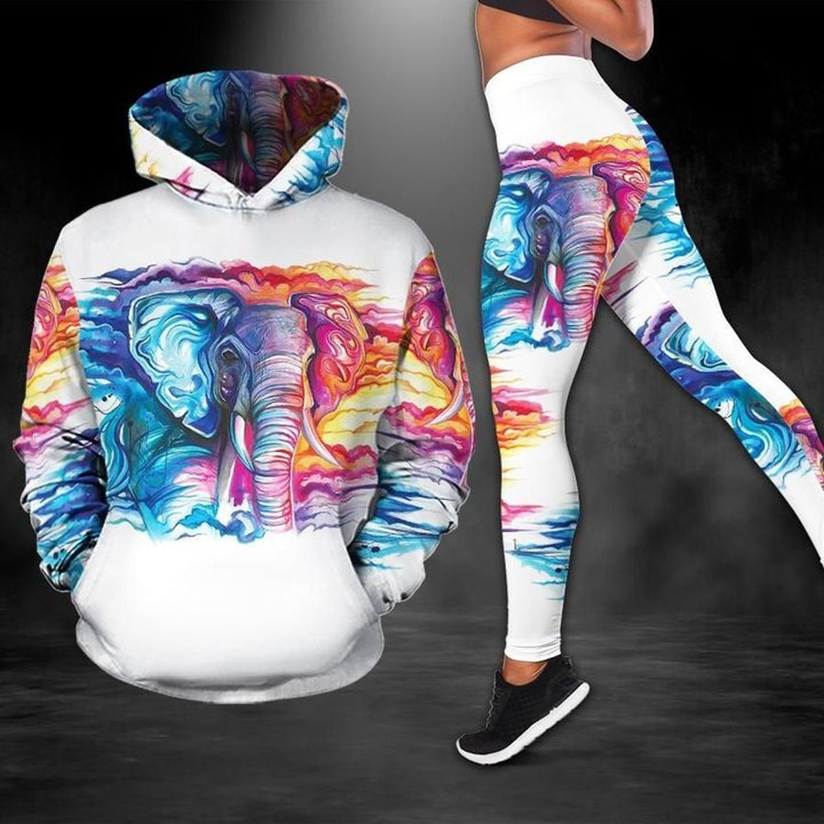 Elephant Watercolor Colorful Legging Hoodie , Elephant Legging Hoodie