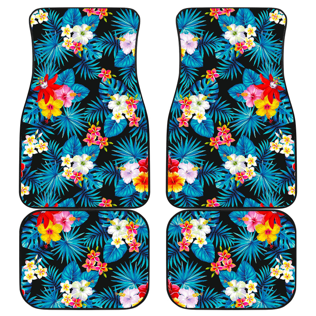 Turquoise Tropical Hawaii Pattern Print Front And Back Car Floor Mats, Front Car Mat