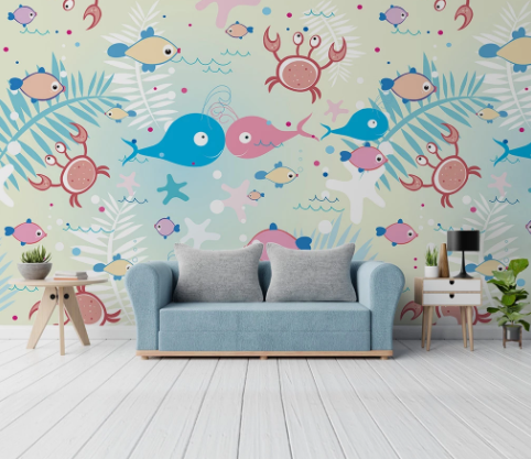 3D Cartoon Coral Animal Octopus Wall Mural Wallpaper Lqh 617