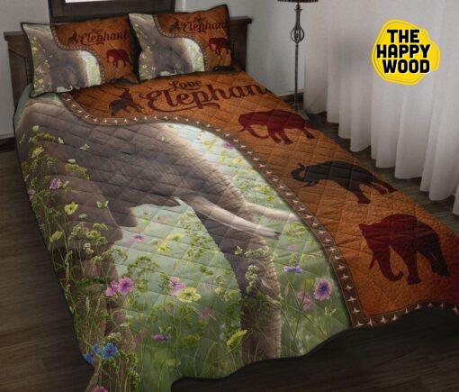 Elephant Flower Leather Style Quilt Bed Set And Pillow Covers