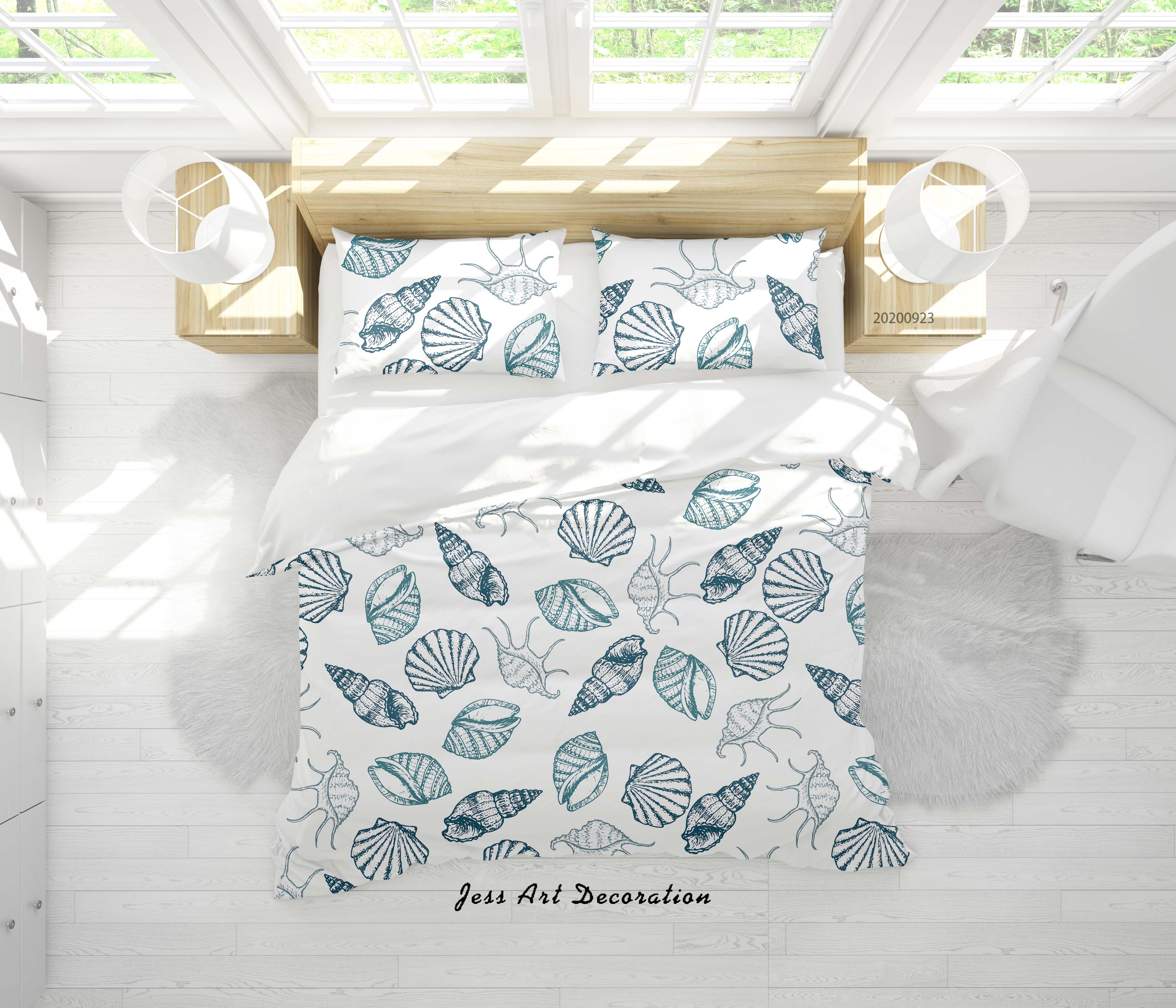 3D Cartoon Sea Animals Starfish Cock Shells Pattern Quilt Cover Set Bedding Set Duvet Cover Pillowcases Wj 6361