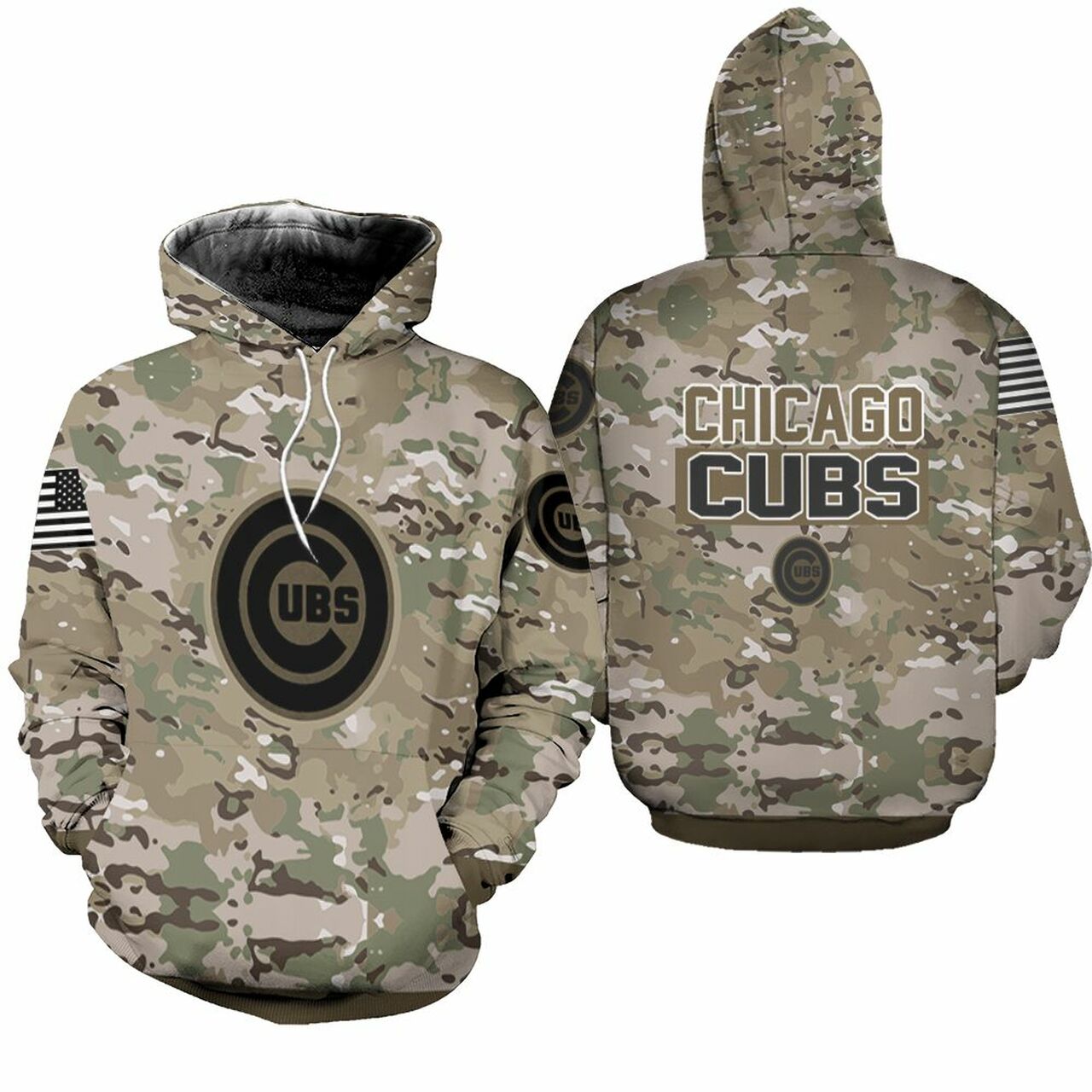 Chicago Cubs Camouflage Veteran 3D T Shirt Hoodie Sweater Jersey Hoodie Model 726