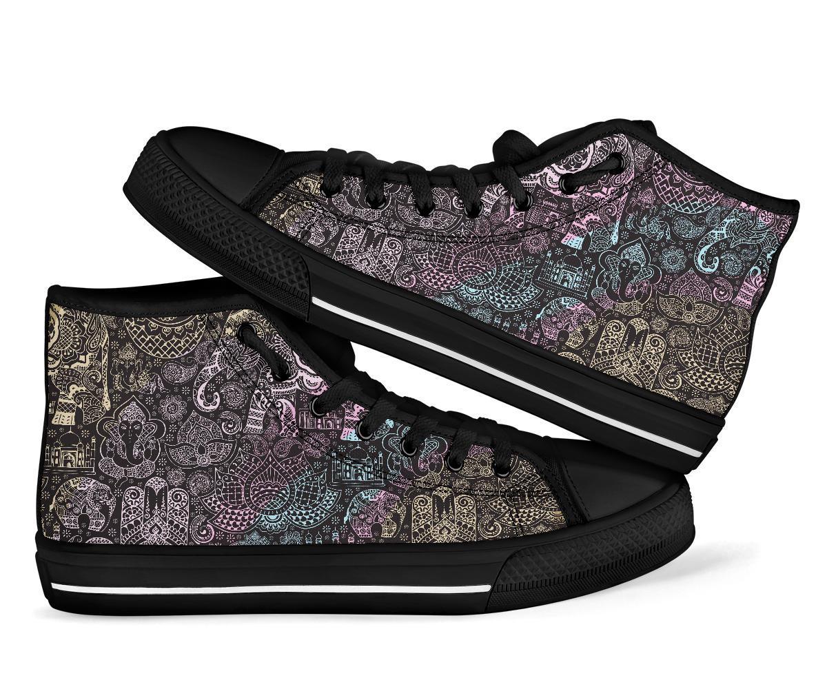 Hamsa Elephant Mandala Print Men Women’S High Top Shoes