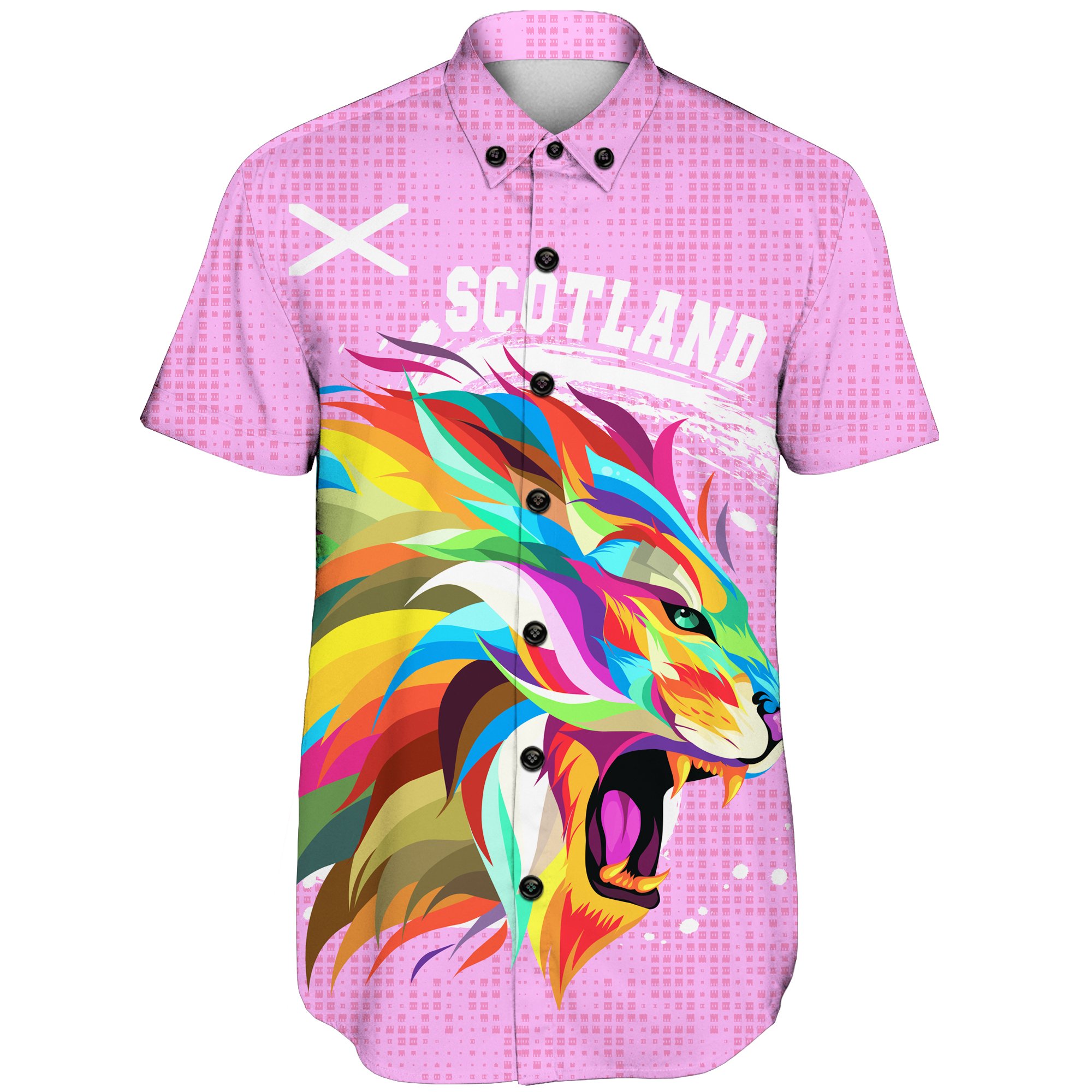 1stScotland Short Sleeve Shirt Raibown Lion Pink Style A27