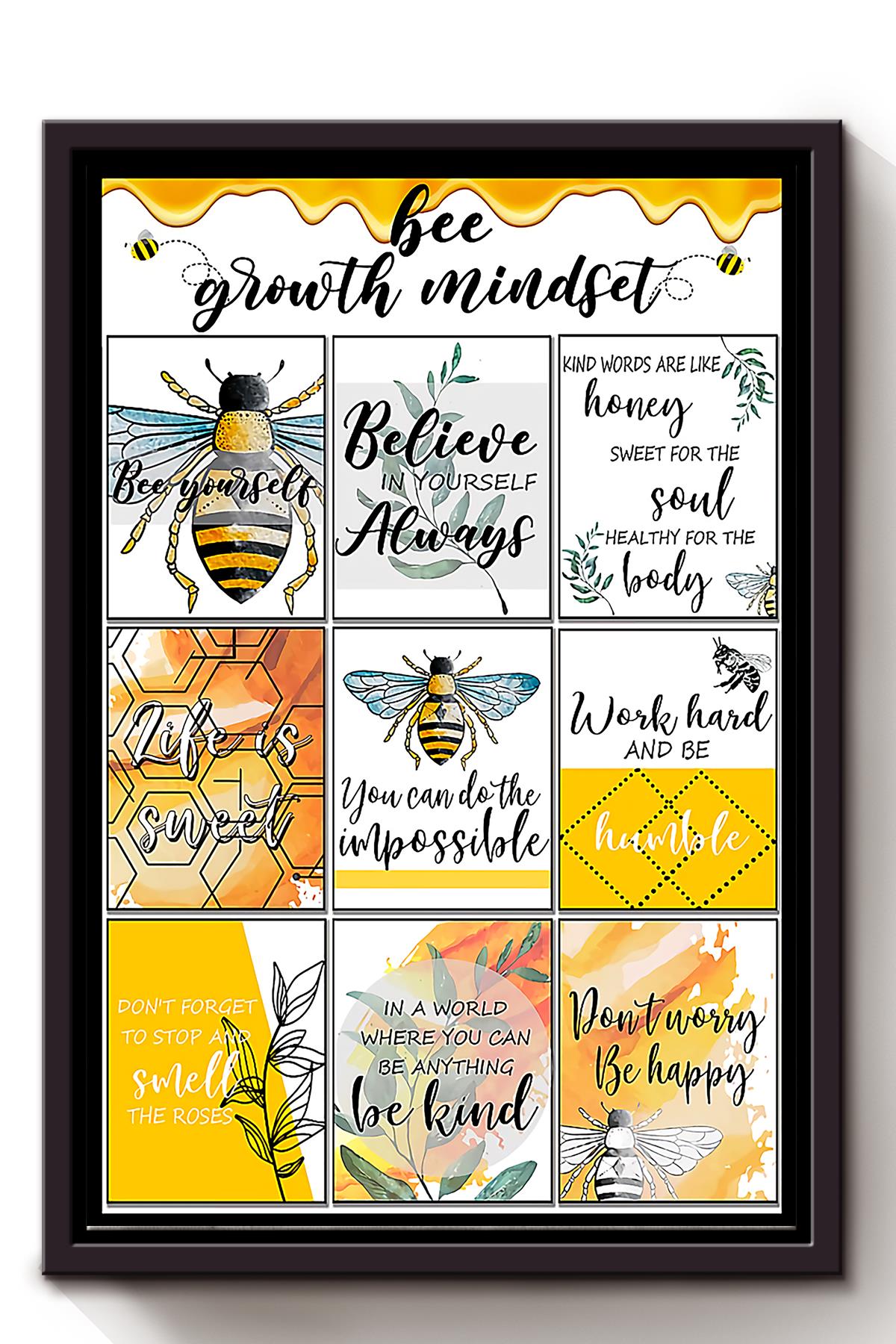 Bee Growth Mindset Quote Wall Art For Beekeeper Home Decor Framed Matte Canvas