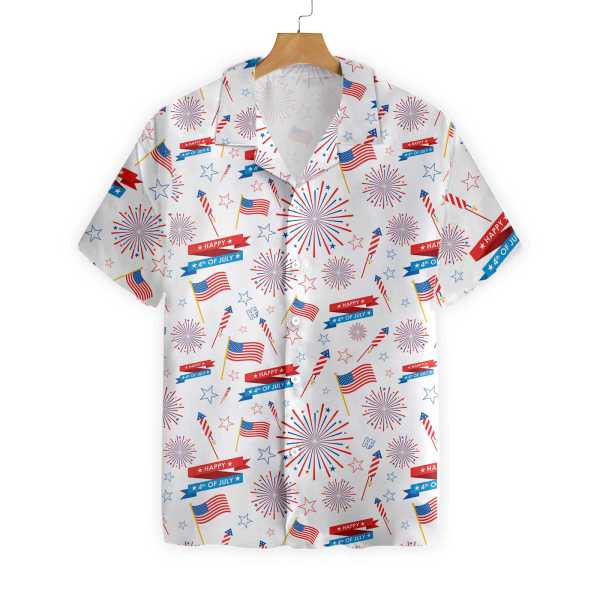 Of July Usa Flag And Firework Pattern Decoration Hawaii Shirt Ha42428