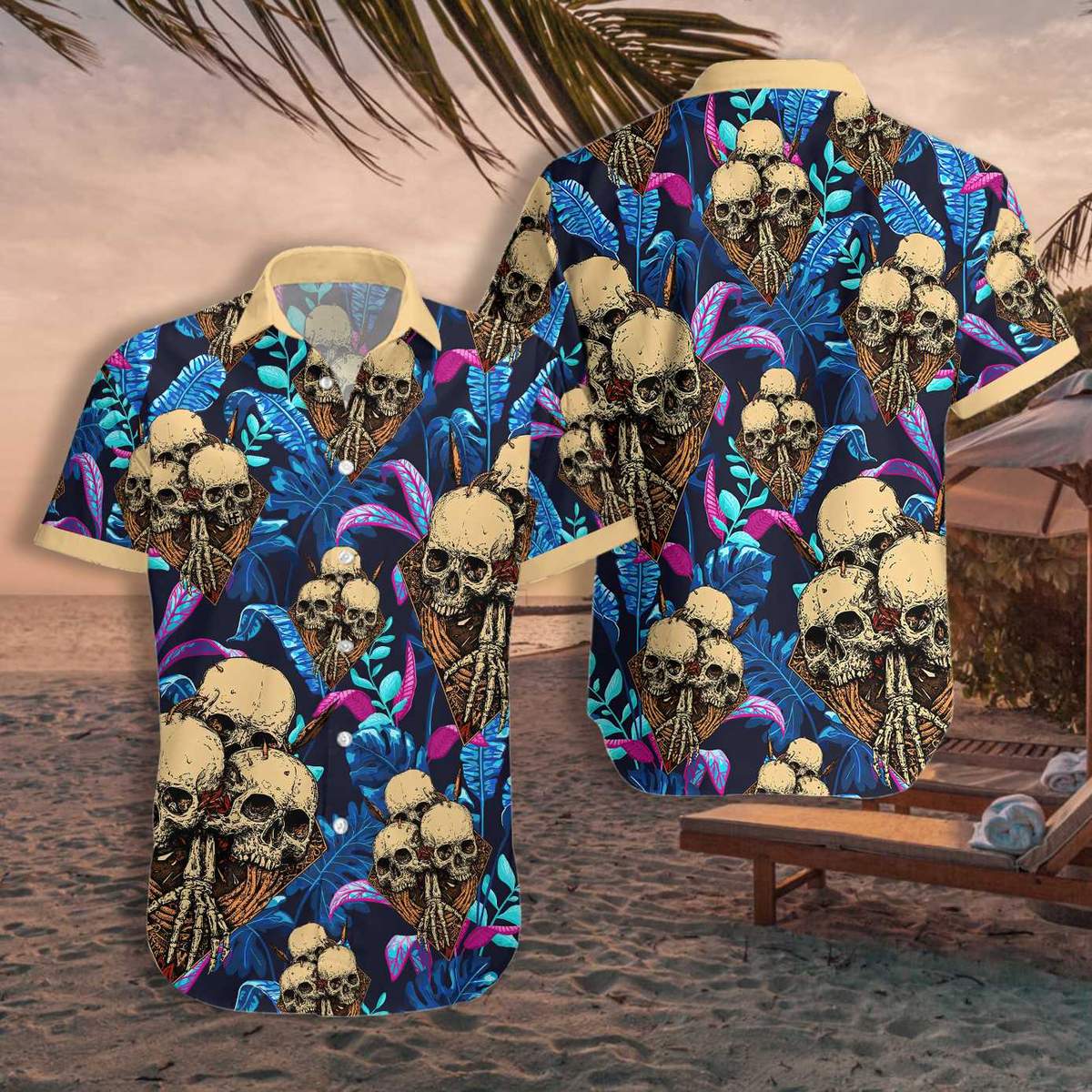 Skull Tropical Palm Leaves Hawaii Shirt For Men Women Adult Ha110099