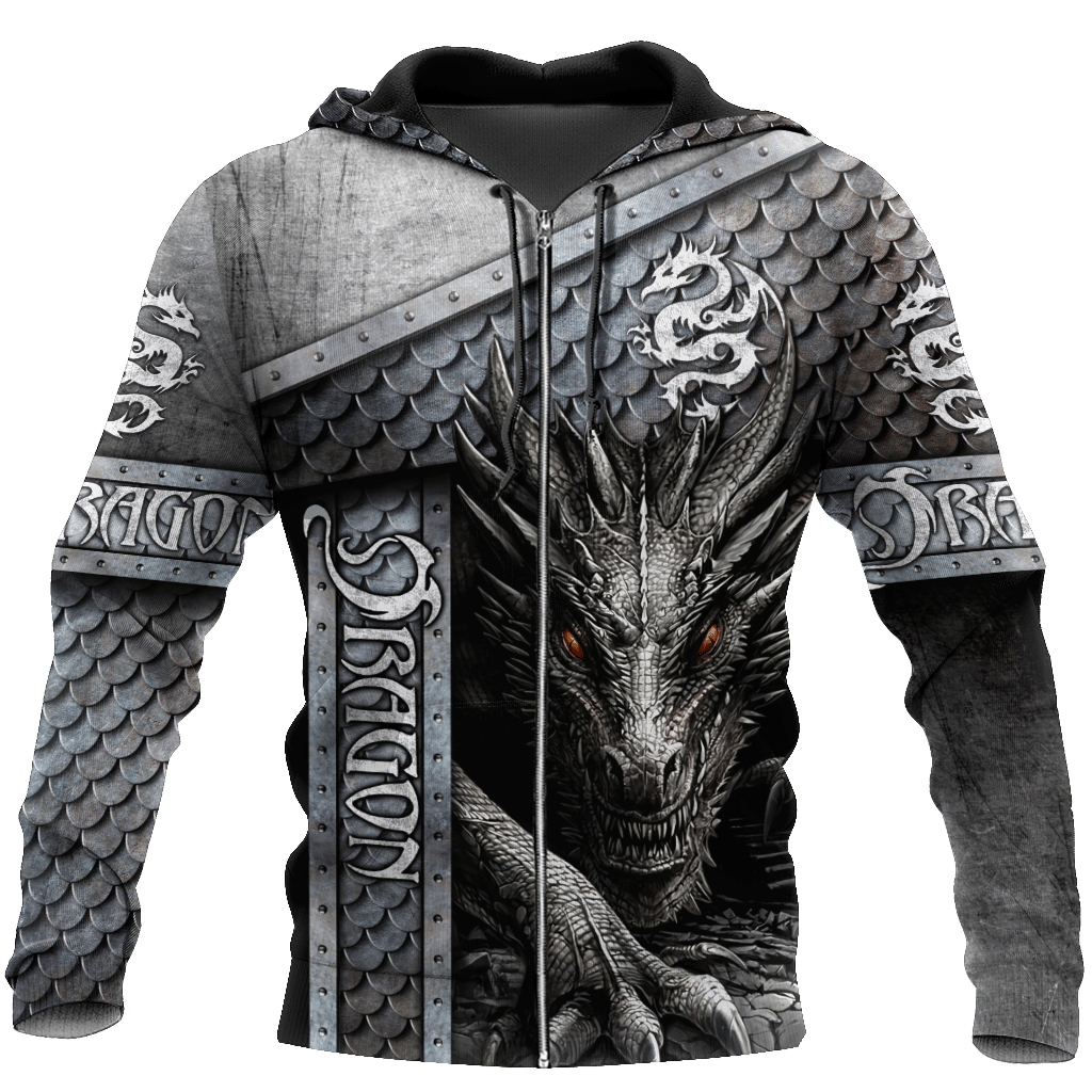 Knight Amor Dragon 3D All Over Print Zip Up Hoodie Shirt For Men And Women