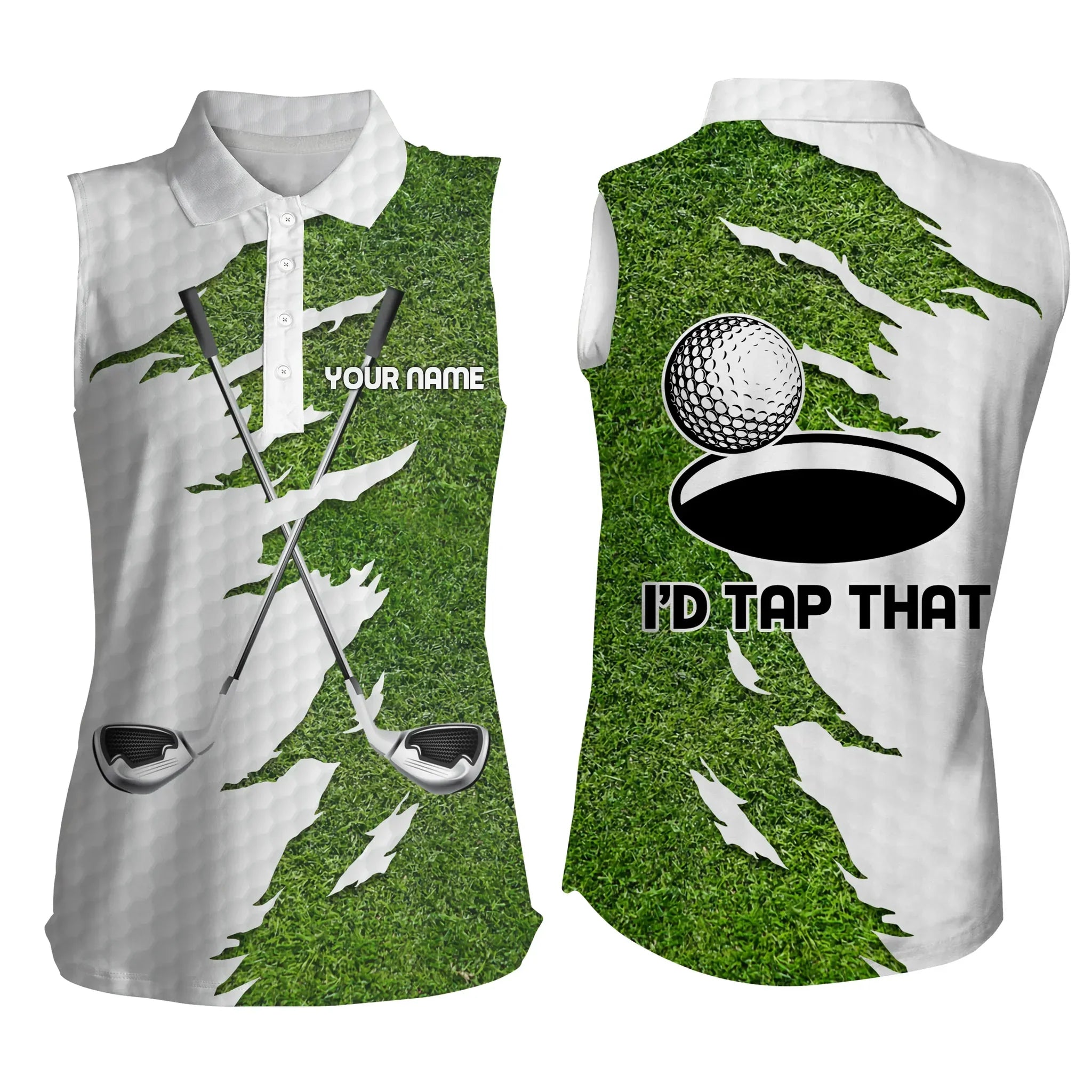 Womens Sleeveless Polo Shirts Custom Name Golf Clubs I’D Tap That, Personalized Golf Shirt For Women