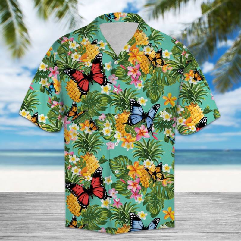 Tropical Pineapple Butterfly Hawaiian Shirt Ha92442