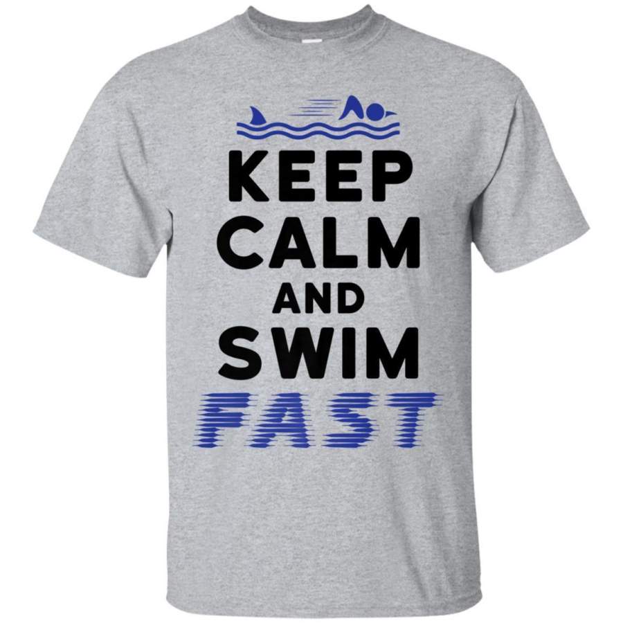 AGR Keep Calm And Swim Fast Tee Shirt Shark Fin Sharks Jaq T-shirt