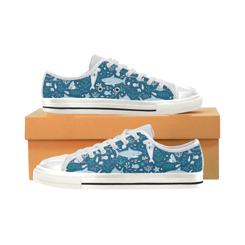 Cute Shark Pattern Kid’S Low Top Canvas Shoes White