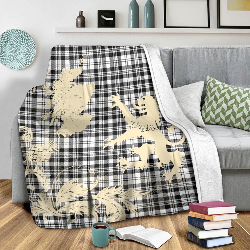 Tartan Blanket  Scott Black & White Modern Tartan Scotland Lion Thistle Map Plaid Blanket