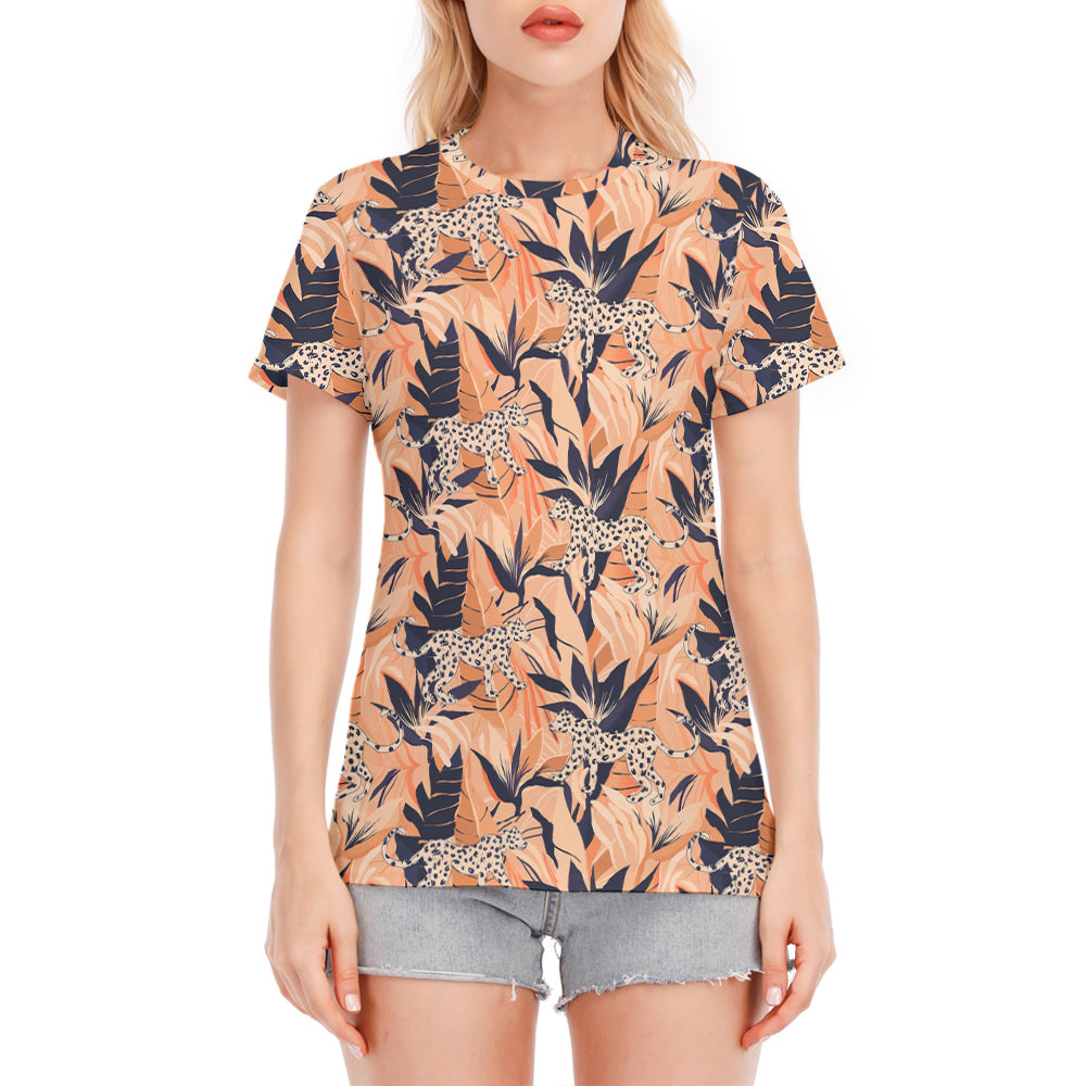 Abstract Jungle Pattern Leopard Round Neck T-Shirt