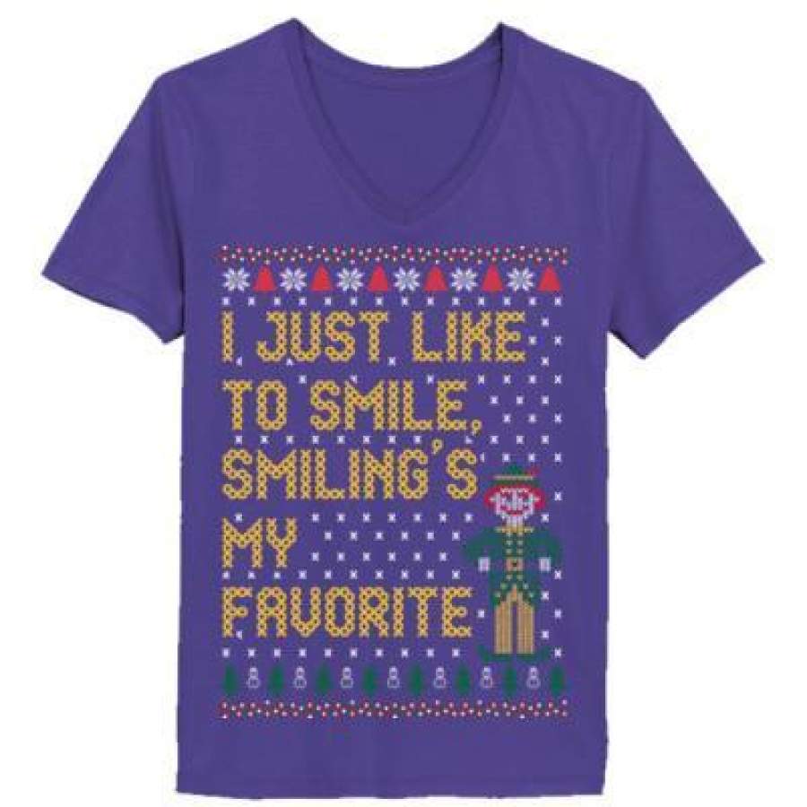 AGR Just Like To Smilings My Favorite Ugly Christmas Sweater – Ladies’ V-Neck T-Shirt