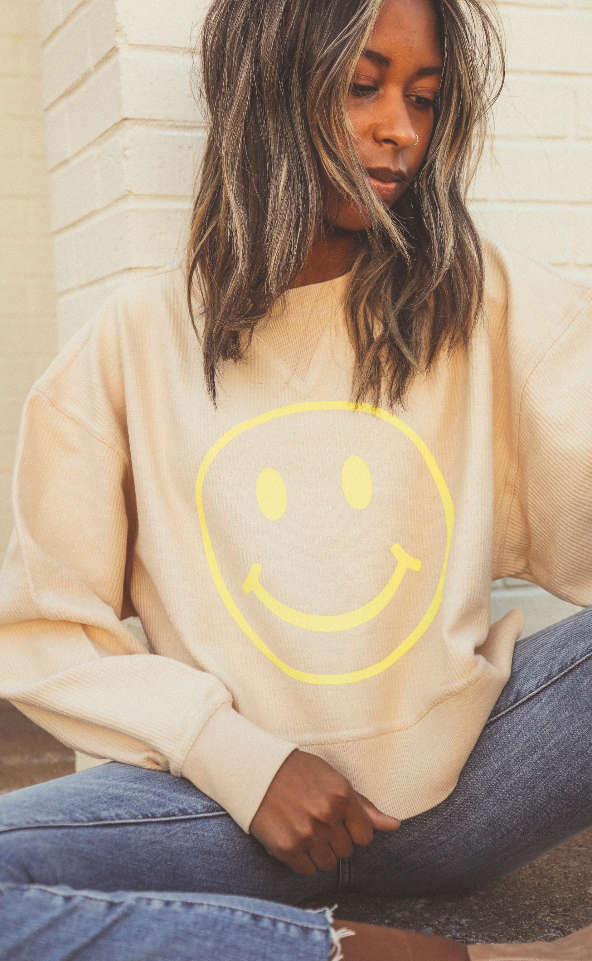 Friday + Saturday: Smiley Face Crop Corded Sweatshirt