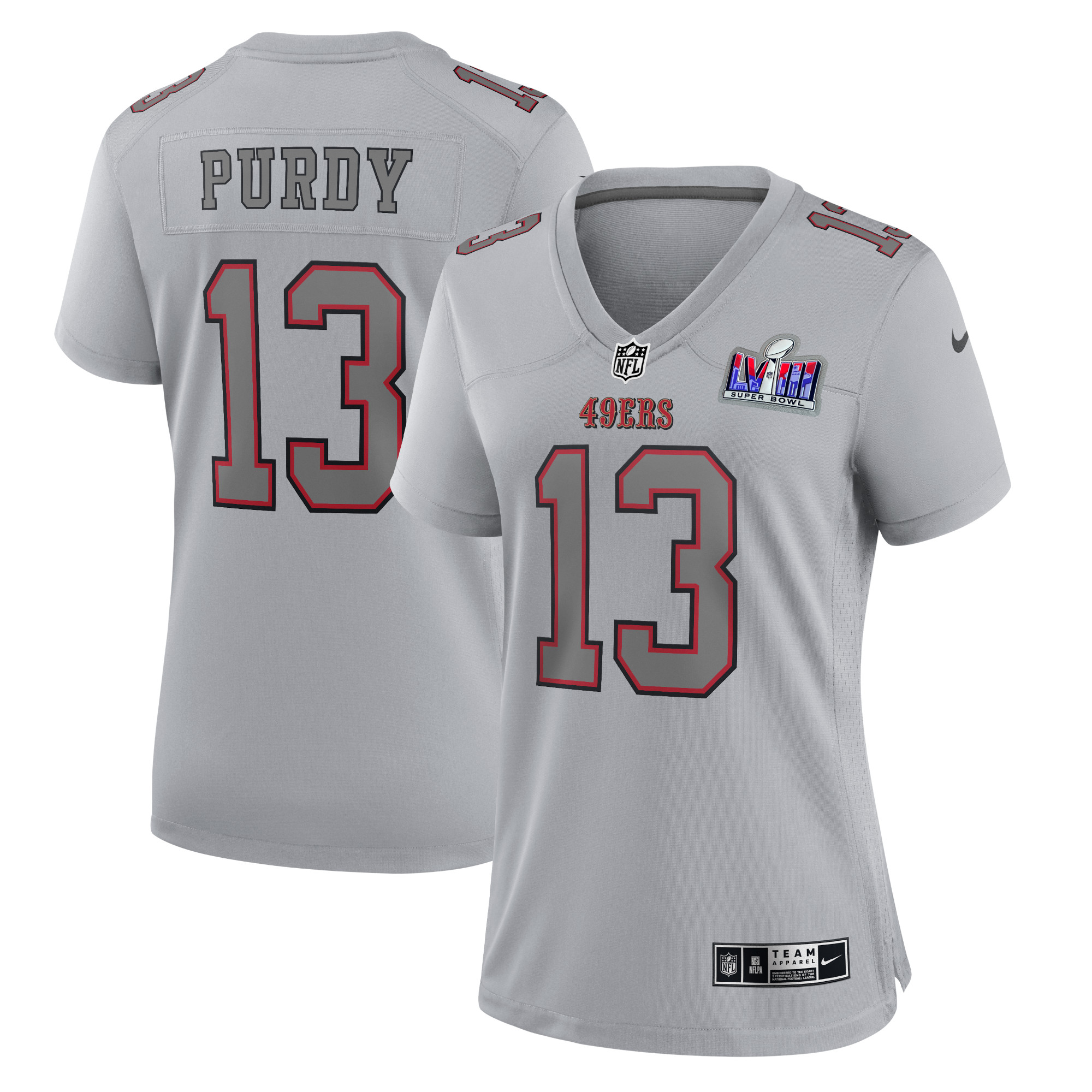 Brock Purdy San Francisco 49ers Women's Super Bowl LVIII Atmosphere Fashion Game Jersey – Gray