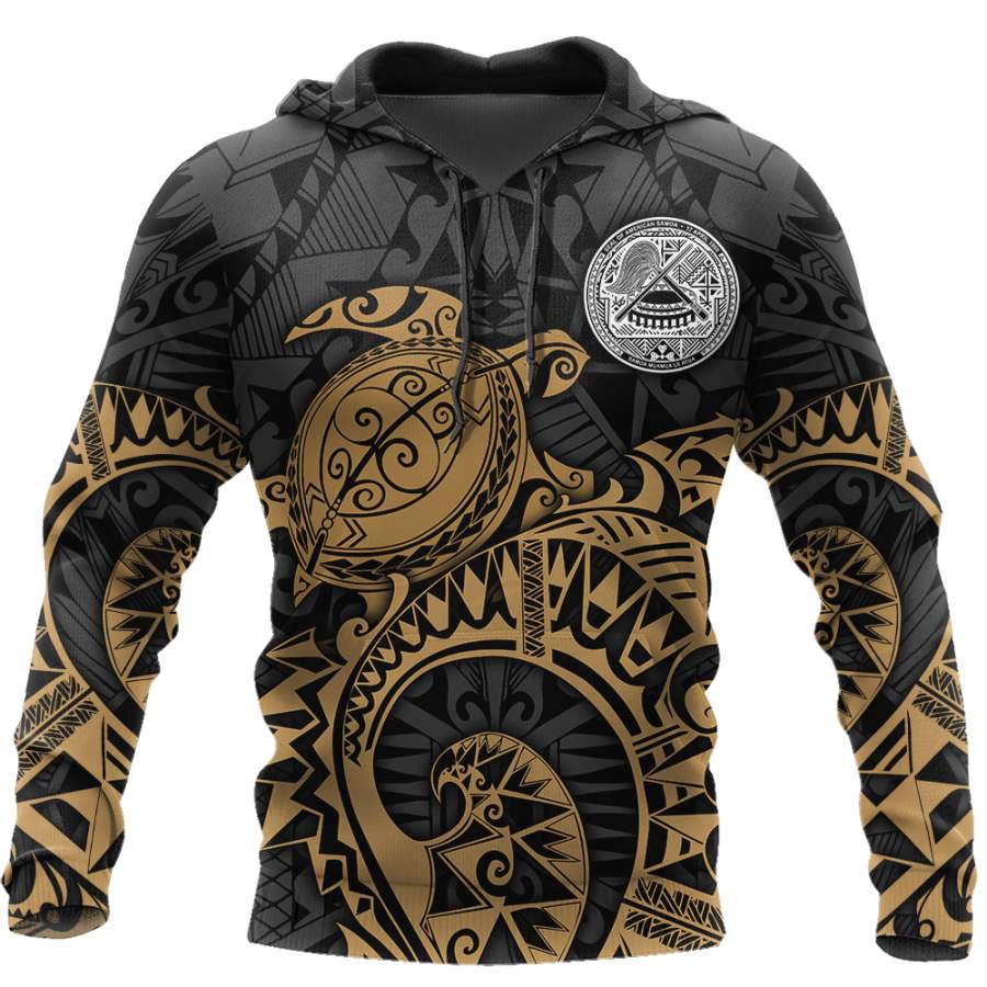 Samoa Polynesian Hoodie Gold Turtle Flowing 3d all over printed shirt and short for man and women AZ130201 PL