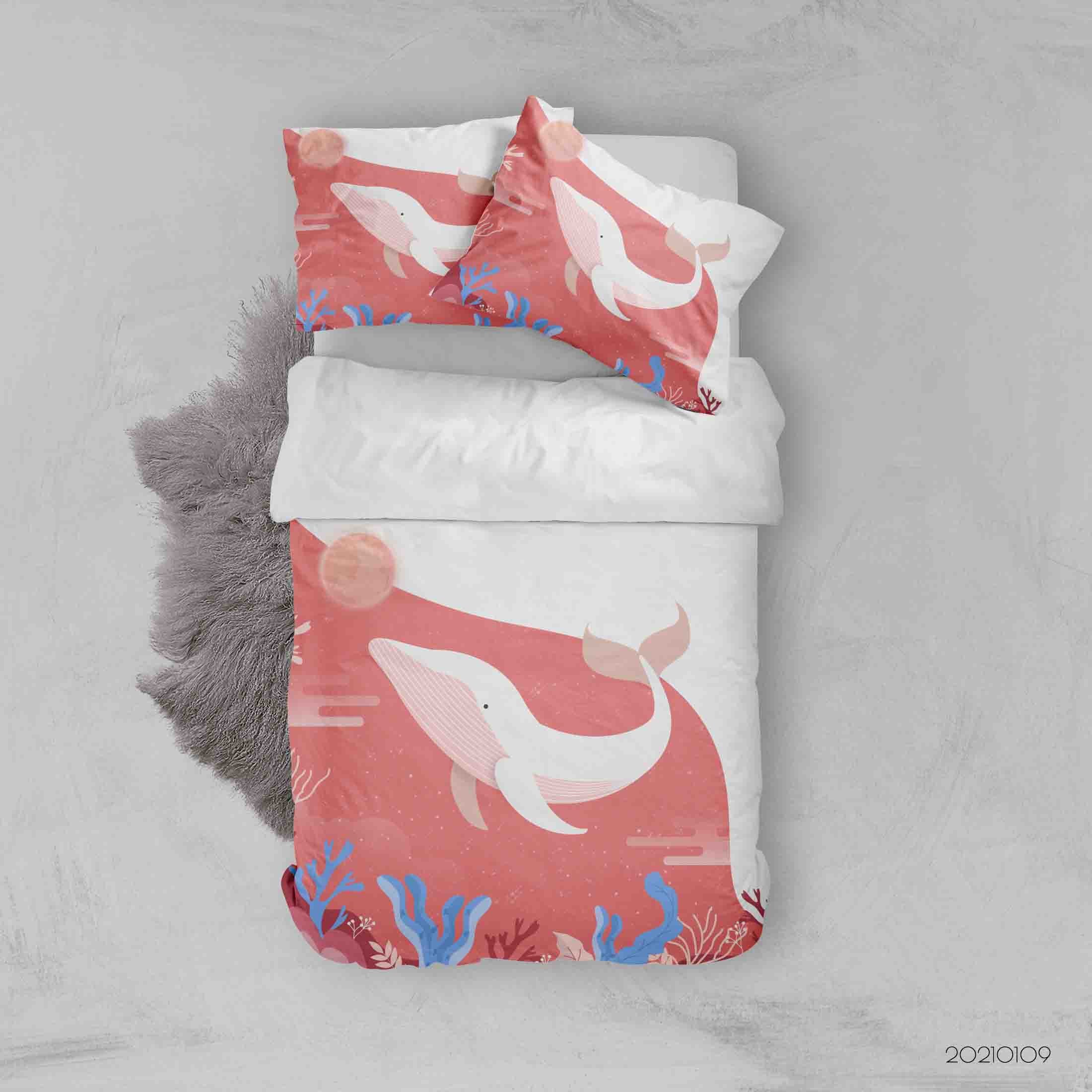 3D Pink Sea Coral Whale Quilt Cover Set Bedding Set Duvet Cover Pillowcases 5 Lqh