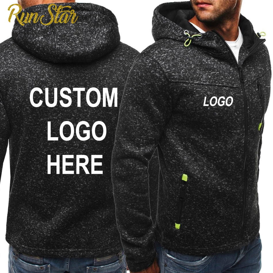 Custom Logo DIY Text Winter Men Hooded Jacket Casual Zipper Warm Hoodie Sweatshirt Fleece Cardigan Outwear Sweatshirt Warm Coat alx