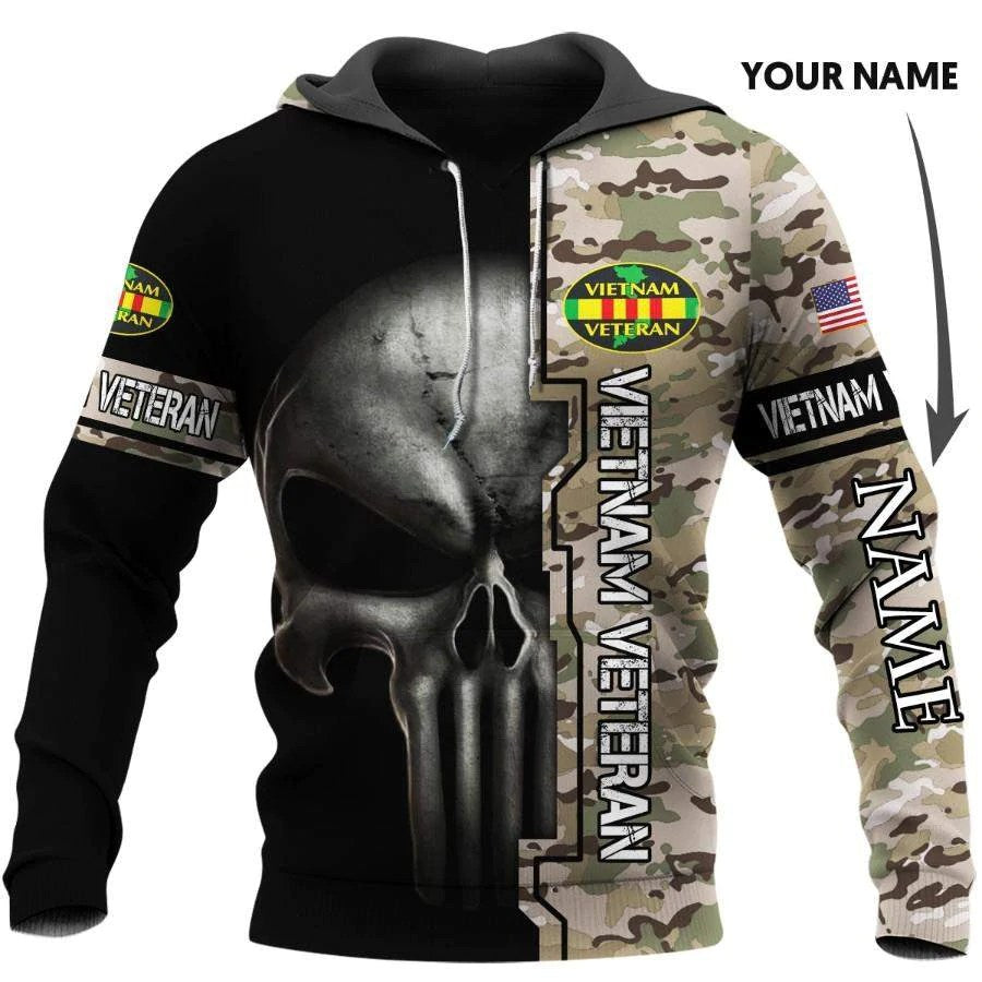 Waybackapparel Vietnam Veteran With Black Skull Head Personalized 3D All Over Printed