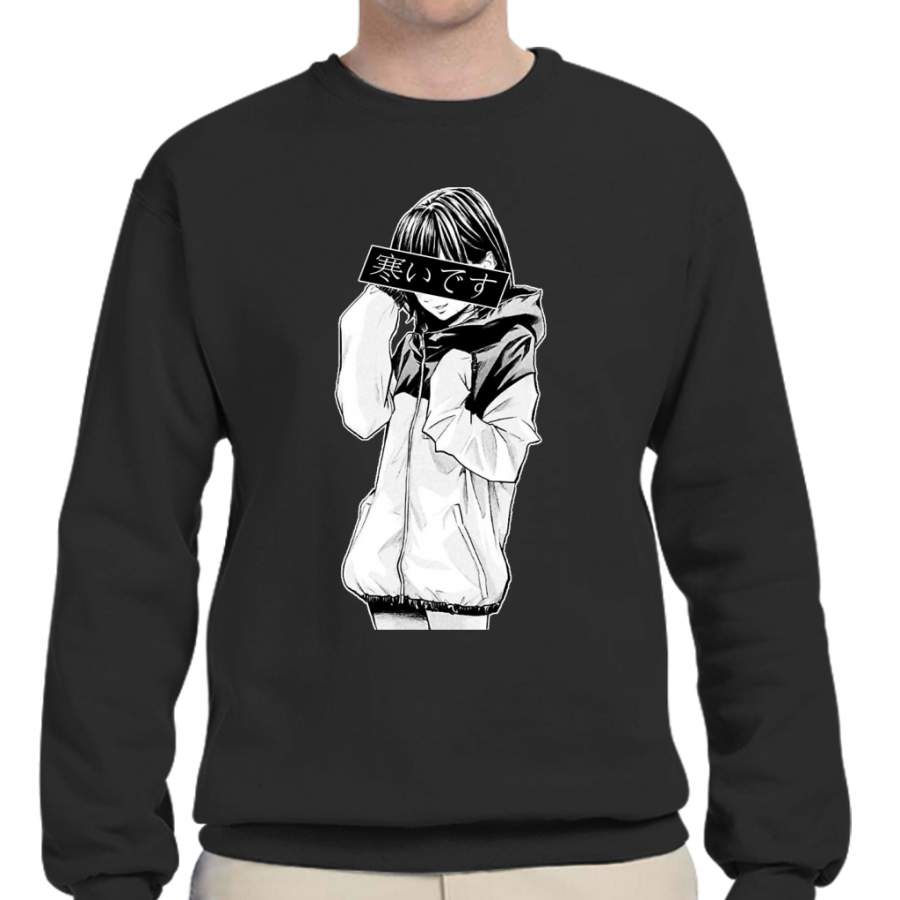 COLD (Black and White) – Sad Japanese Aesthetic Crew Neck Sweatshirt