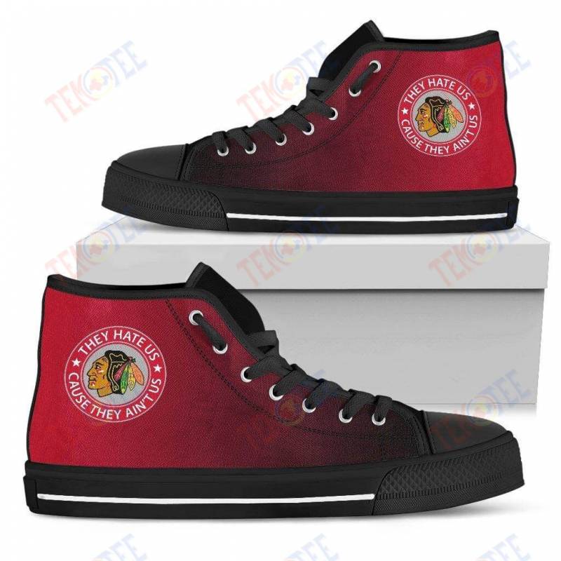 Mens Womens Chicago Blackhawks High Top Shoes They Hate Us Cause They Aint Ustop Quality TMT413