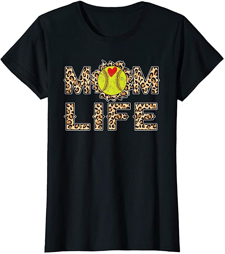 Womens Leopard Softball Mom Life T-Shirt