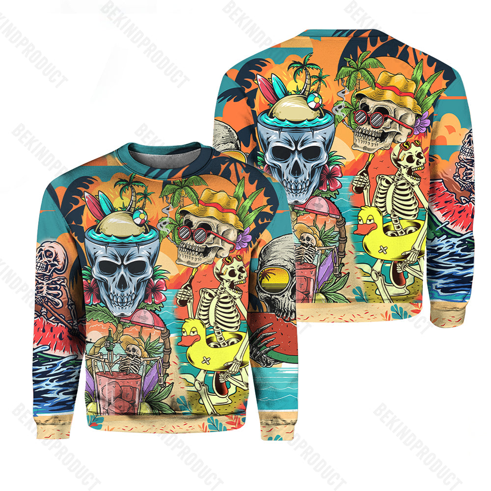 Skull Chill Tropical Summer Crewneck Sweatshirt All Over Print Sweatshirt For Women Sweatshirt For Men Swn1103