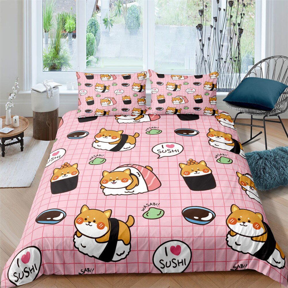 Cartoon Cute Dog/Rabbit Bedding Set Nordic King Single Twin 90/135/150 Bed Cover 240×220 Duvet Cover For Girl Boy Kid Teens