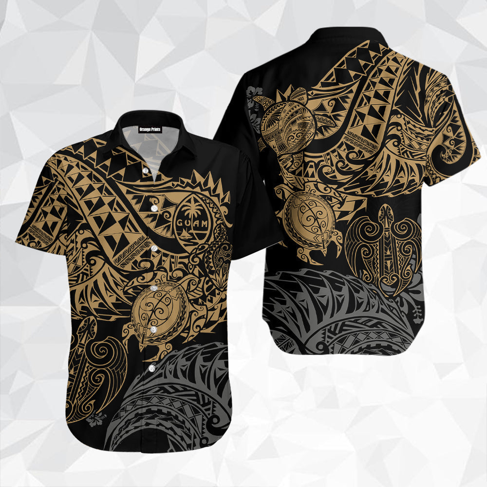 Guam Polynesian Gold Turtle Flowing Aloha Hawaii Shirts For Men And Women Ha8485