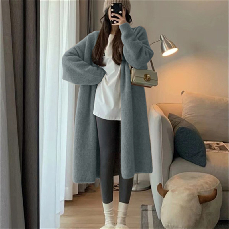 Vefadisa 2023 Spring Autumn V-neck Cardigan Sweater Loose Mid-length Lazy Wind Solid Color Leisure Knitting Coat Women’s LHX3585 alx