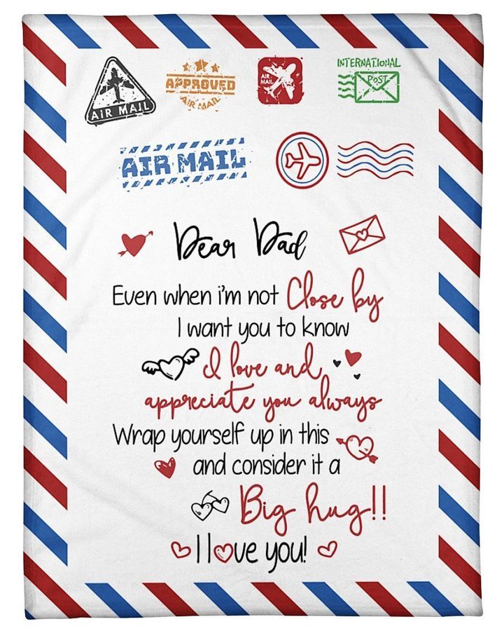 Air Mail Big Hug I Love You Letter To Dad Fleece Blanket, Gift For Dad Birthday Gift Home Decor Bedding Couch Sofa Soft And Comfy Cozy