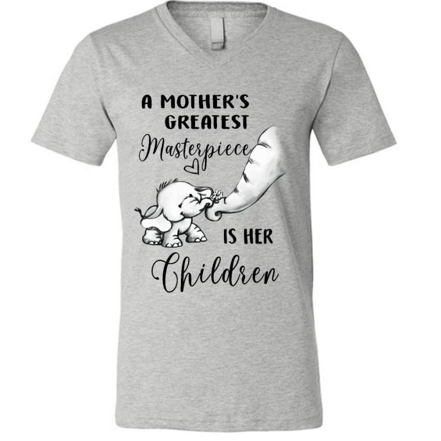 A Mother Greatest Masterpiece Is Her Children, Elephant Mom, Mother’s Day Gift – Canvas Unisex V-Neck Shirt