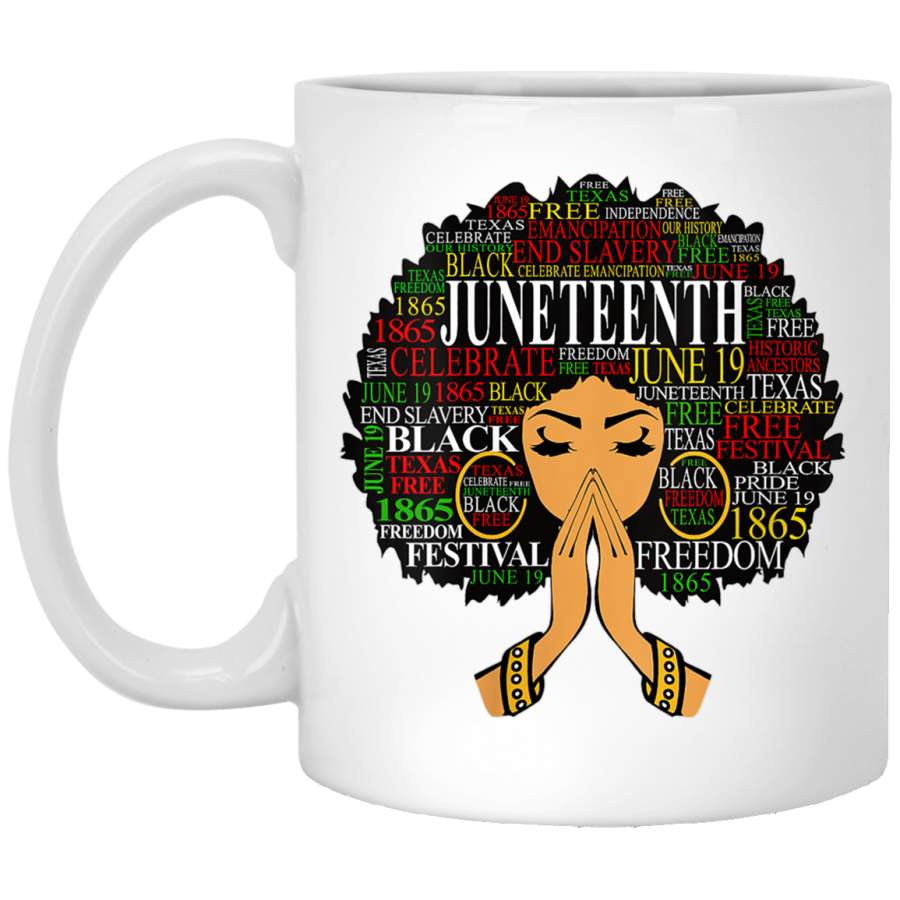 Womens Juneteenth Melanin Black Women Natural Hair Afro Word Art White Mugs