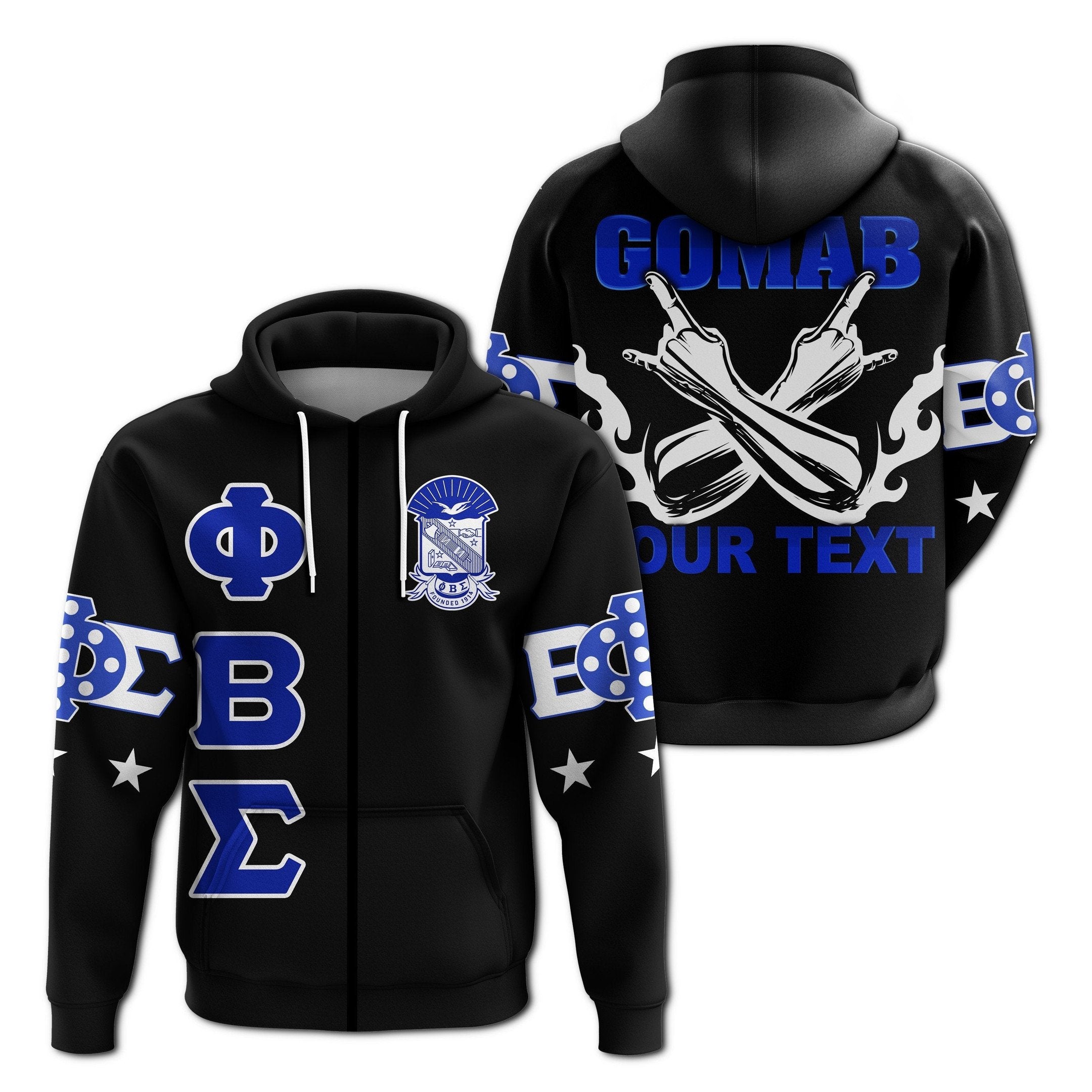 Fraternity Hoodie – Personalized Phi Beta Sigma Letters Zip Hoodie