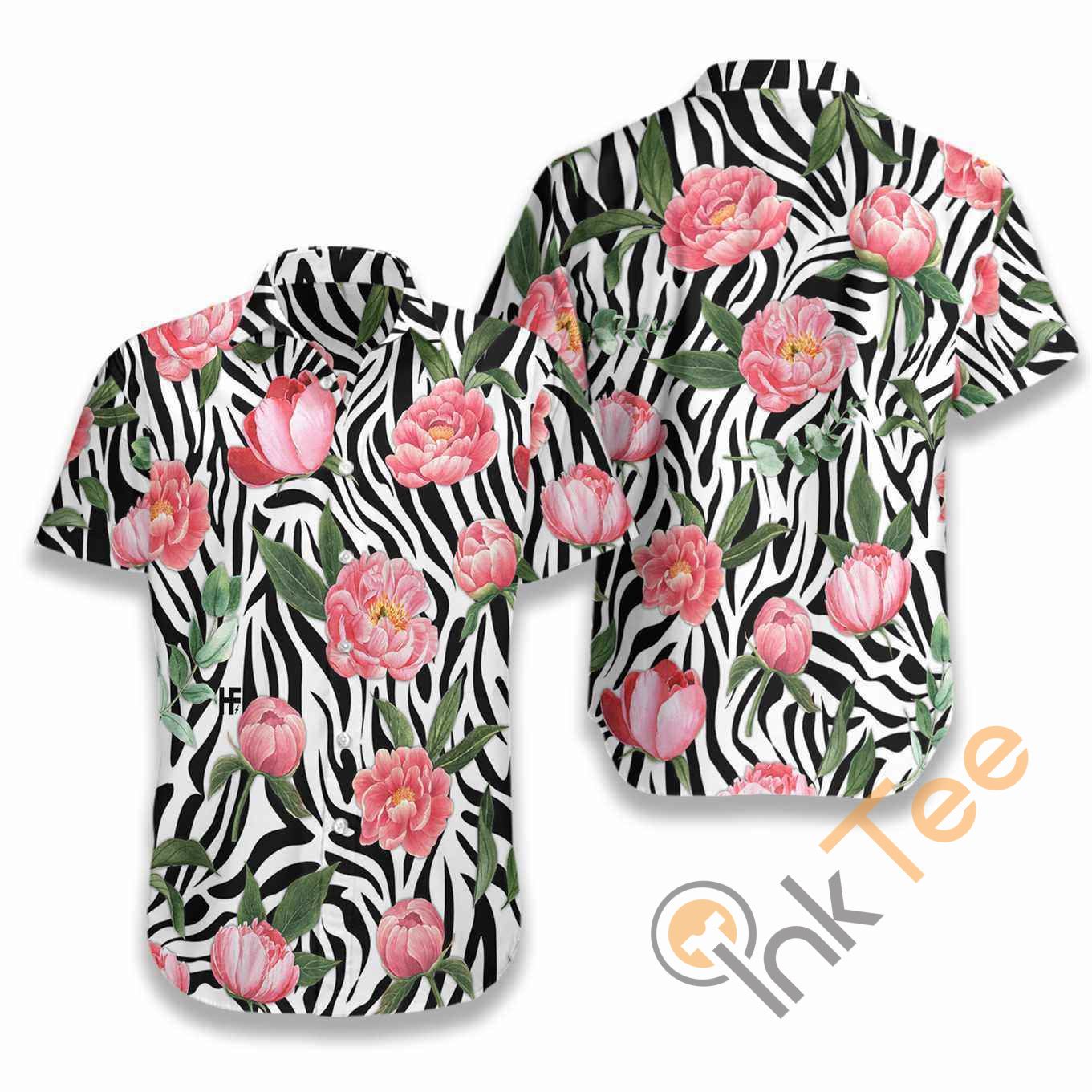 Peony Zebra Watercolor Painting Art Hawaii Shirts Ha8116