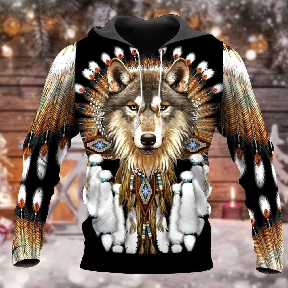 Wolf Native American Indian 3D Hoodie, Wolf  Native American Under The Moon 3D All Over Print