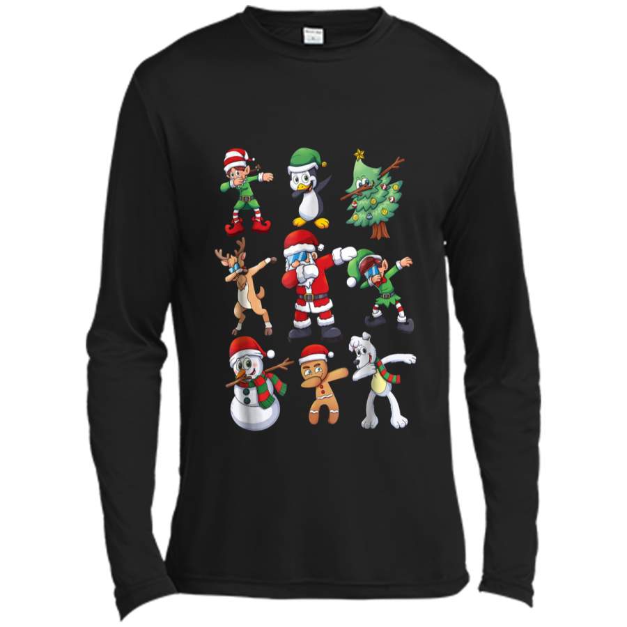 Dabbing Santa Elf Reindeer Penguin Christmas Gift Long Sleeve Moisture Absorbing Shirt