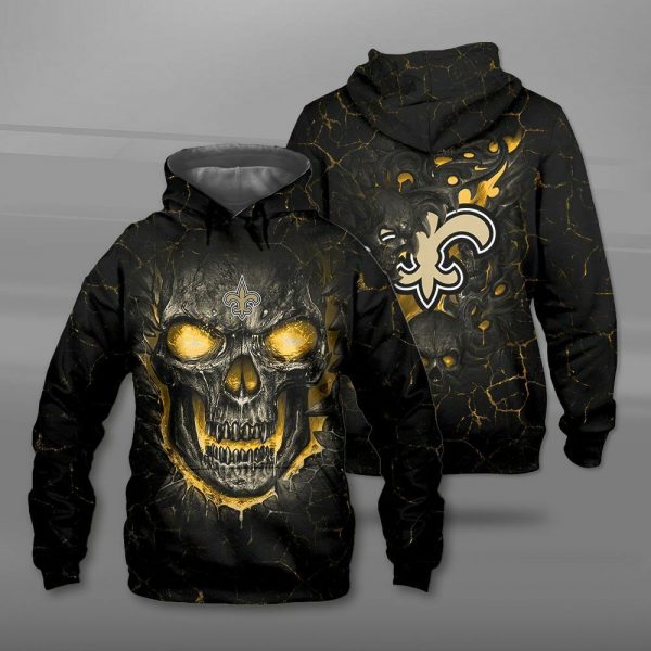 Skull New Orleans Saints Hoodies Casual Hooded Sweatshirts Pullover Jackets Sportswear