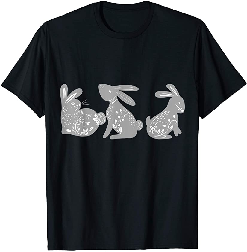 Womens Cute Easter Floral Bunny Silhouette Nature Lover T-Shirt