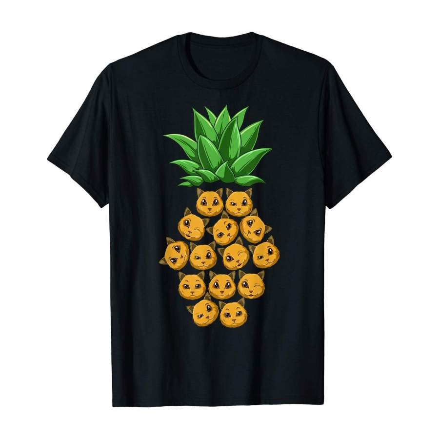 Pineapple Cats Pineapple Shape Cat Lovers T-Shirt Men Fashion Cotton Tee Shirt