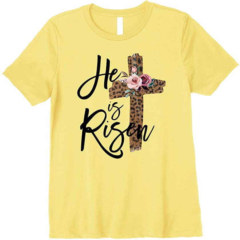 Easter Gift for Christian Teen Girls Mom He is Risen Leopard Premium T-Shirt