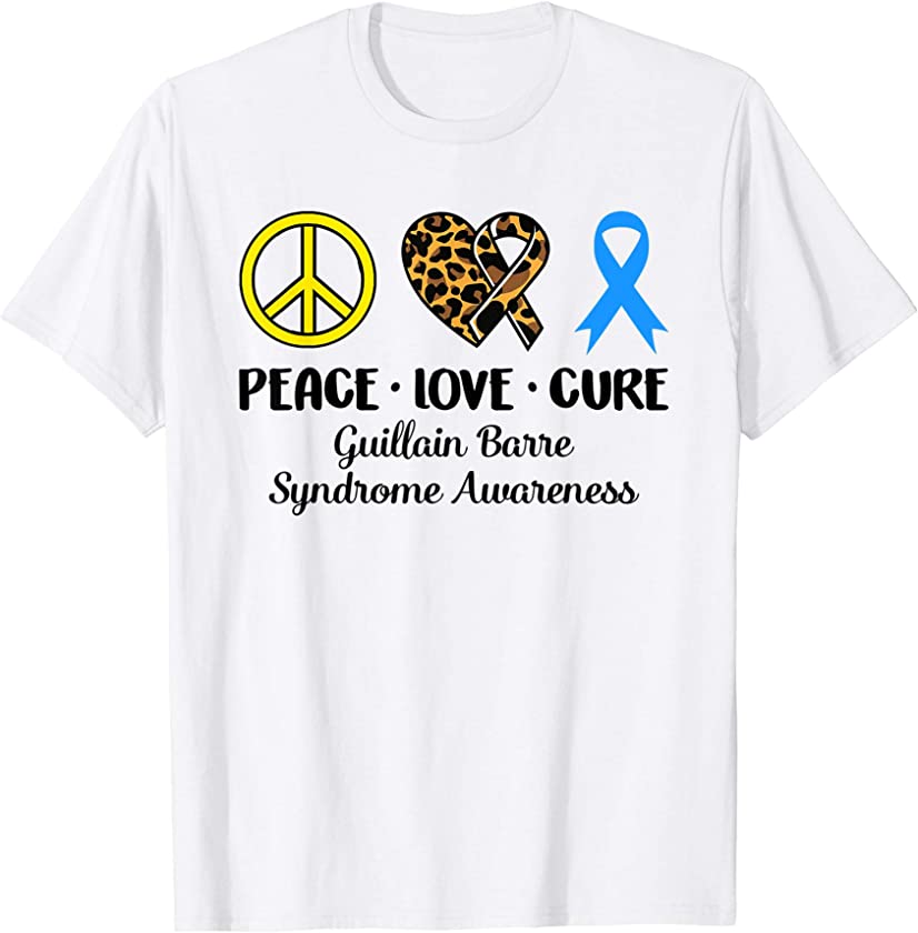 Guillain Barre Syndrome Awareness Peace Love Leopard Heart T-Shirt