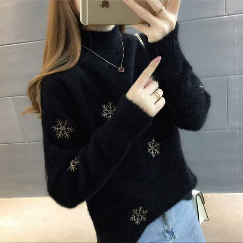 2021 New Winter Knit Sweater Pullover Women Fashion Imitation Mink Cashmere Loose Femmes Top Korean White Clothes Female Tops alx